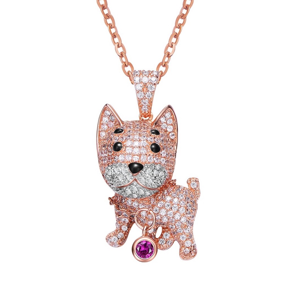 Sparkling Rose Gold 18K Dog Pendant Necklace